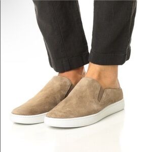 Vince Verrell Suede Slip On Backless Taupe Sneaker